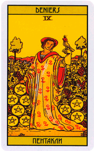 Карта Таро Девятка Пентаклей