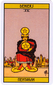 Карта Таро Четверка Пентаклей