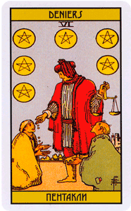 Карта Таро Шестерка Пентаклей